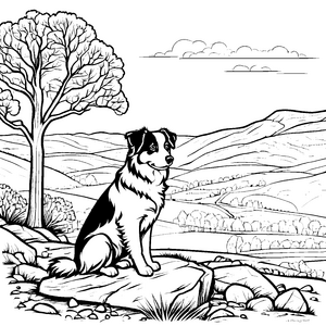 Wachsamer Australian Shepherd auf Stein Bastelmotiv für malfreudige Naturfreunde