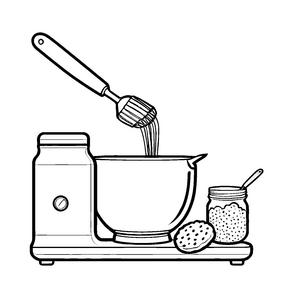 Starker Handmixer mit Schüssel Bastelvorlage für kreative Backfreunde