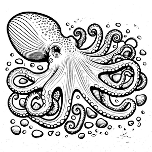 Prachtvoller Oktopus mit Blasen Bastelmotiv für Wasserforscher