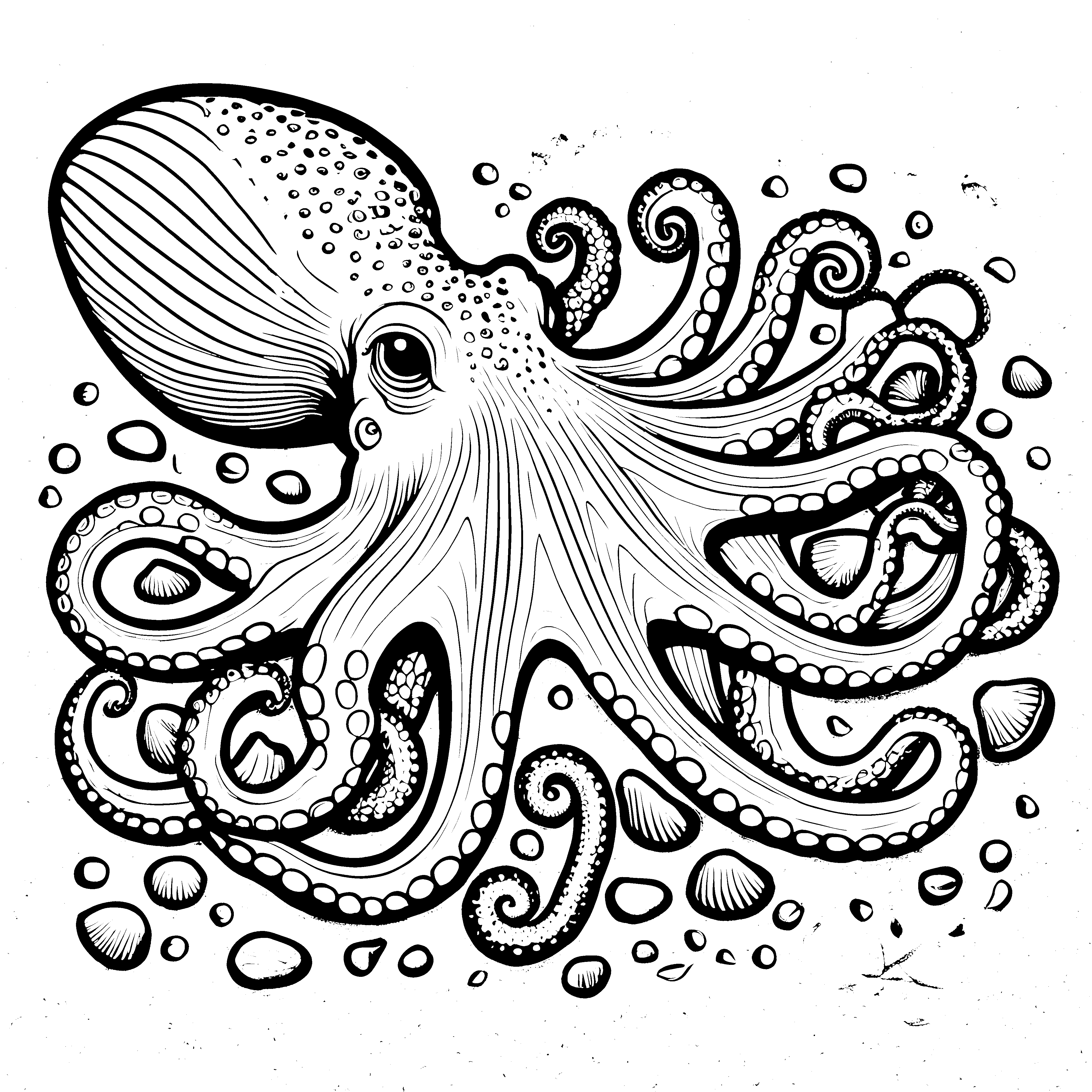 Prachtvoller Oktopus mit Blasen Bastelmotiv für Wasserforscher