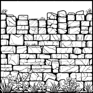 Rustikale Steinmauer mit Blumen Malvorlage für junge Naturbegeisterte