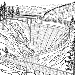 Imposanter Staudamm mit Brücke Malbild für neugierige Wasserforscher
