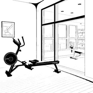Moderner Fitnessraum mit Rudergeräten Bastelvorlage für kleine Sportfans