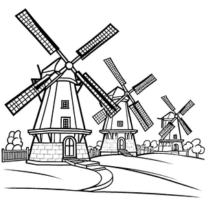 Maßige Windmühlenlandschaft Malbild für verträumte Hügelfahrer