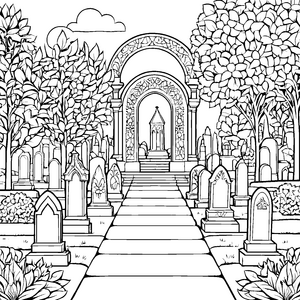Ehrwürdiger Friedhof mit Grabsteinen Bastelvorlage für fröhliche Gedenkfreunde