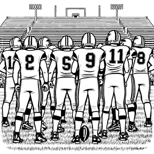 stolze American-Football-Mannschaft: Ausmalbild für verträumte Stadionbesucher