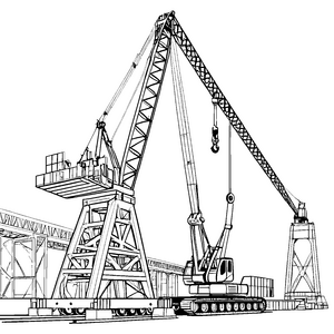 Große Baukräne und Mobilkräne auf der Baustelle – Ausmalbild fuer kleine Entdecker