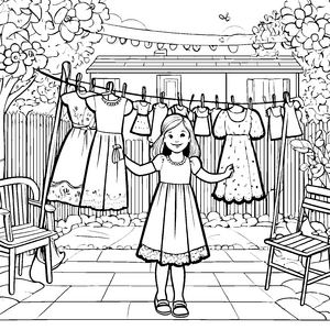 Das Mädchen mit dem schönen Kleid im Garten Ausmalbild fuer kleine Entdecker