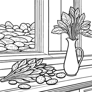 Stumme Endivie in Vase Ausmalbild für fröhliche Naturbeobachter
