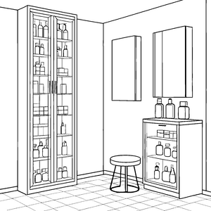 Prächtiger Medizinschrank mit Flaschen Malbild für Apothekenfreunde