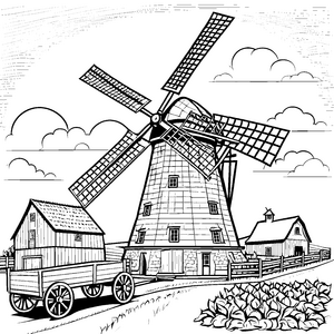 Imposante Windmühle mit Transportwagen Bastelmotiv für Bauernhoffreunde