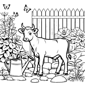 Verspieltes Stierbaby mit Gießkanne Bastelmotiv für kreative Gartenfreunde