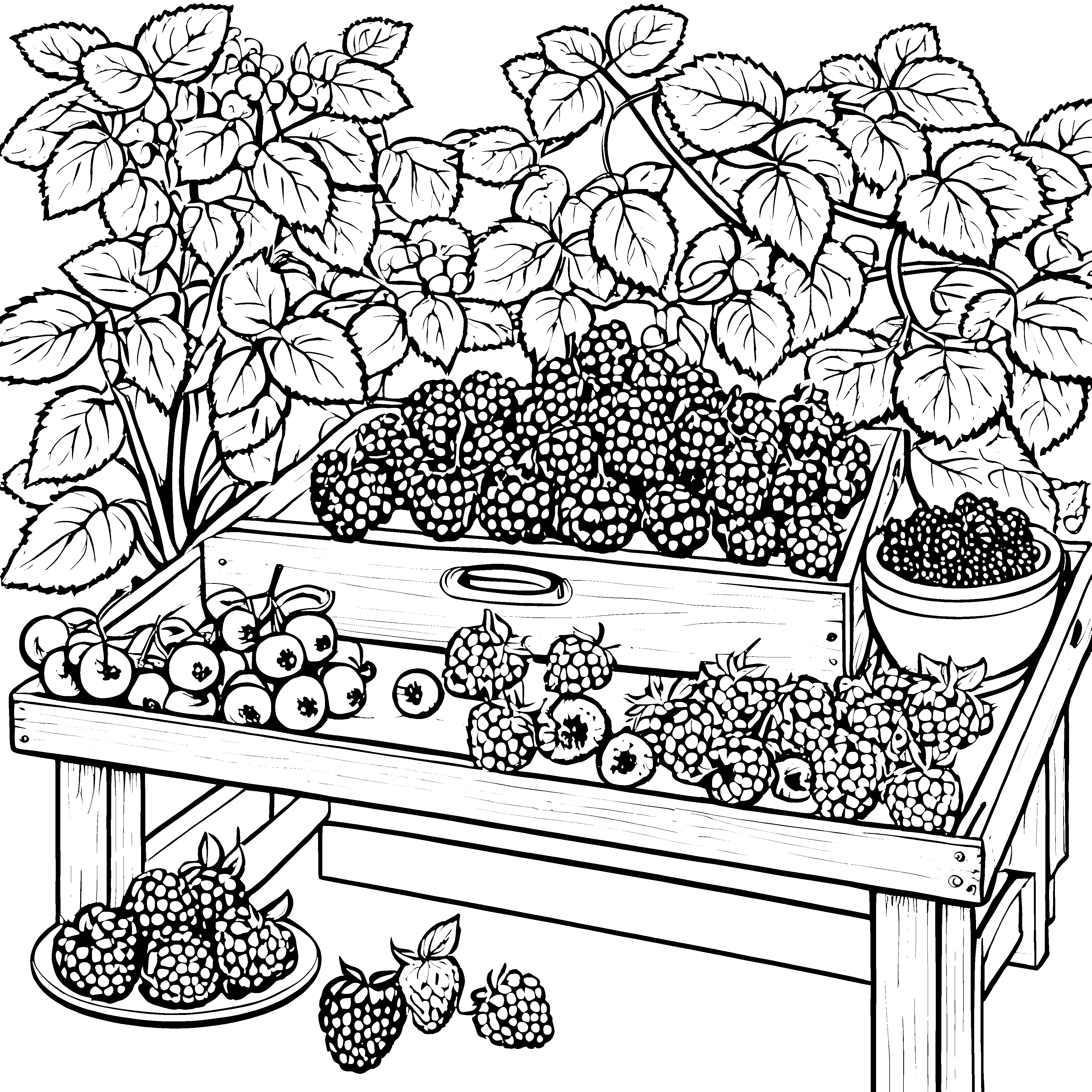 Reiche Himbeeren in Schalen Bastelvorlage für Beerenfreunde
