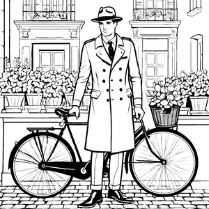 Eleganter Herrenhut mit Fahrrad-Malvorlage für kleine Entdecker