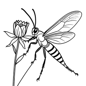 Detailreiche Wespe an der Blüte Malbild für mutige Gartenfreunde
