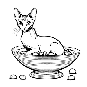 Stolze Sphynx-Katze in Steinenschale Ausmalvorlage für kleine Steinsammler