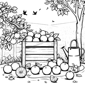 Frische Orangen in Holzkiste Malvorlage für kreative Obstliebhaber