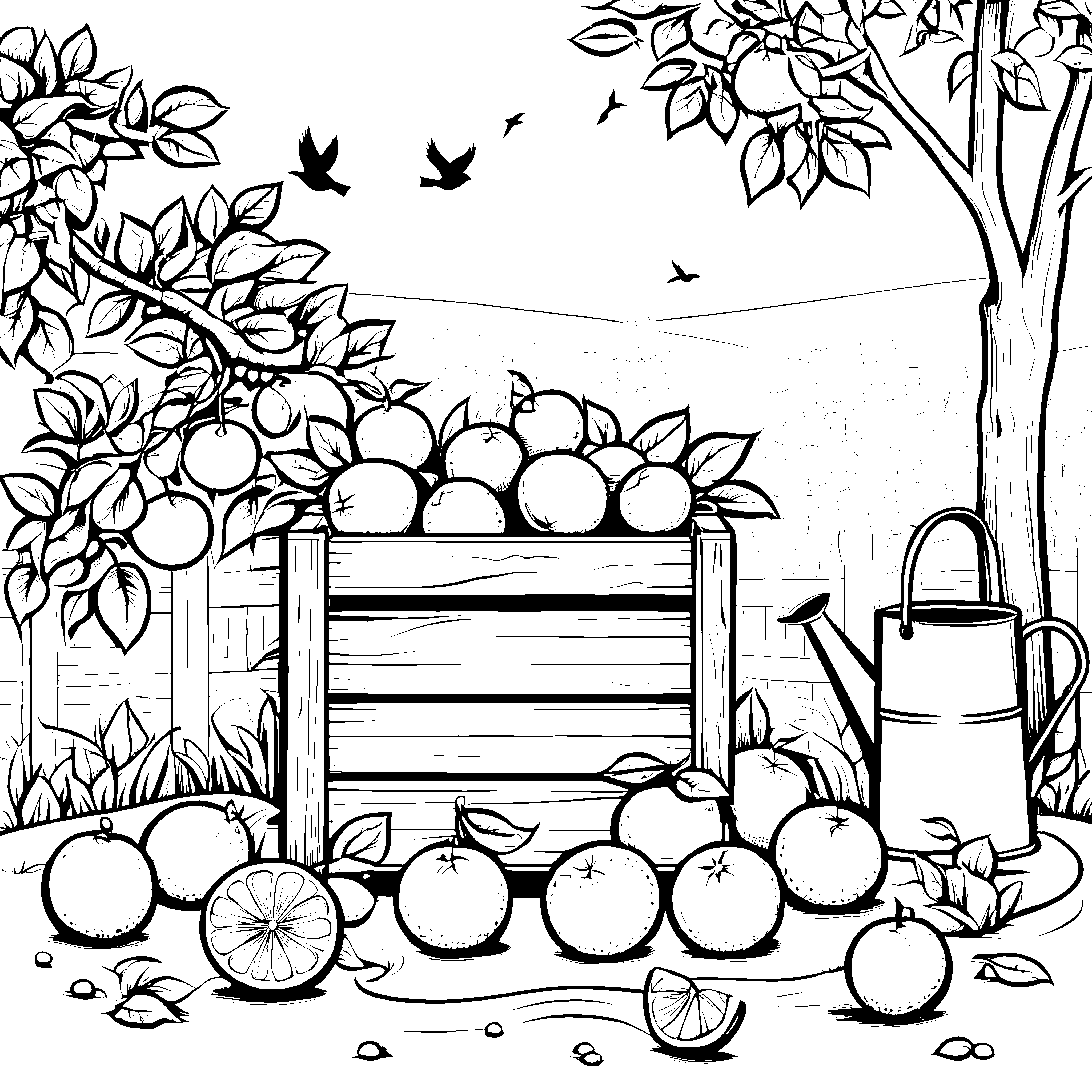 Frische Orangen in Holzkiste Malvorlage für kreative Obstliebhaber