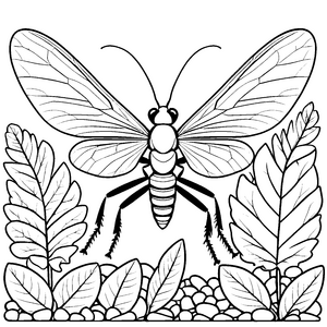 Beeindruckte Grille zwischen Blättern Malvorlage für verträumte Naturfreunde
