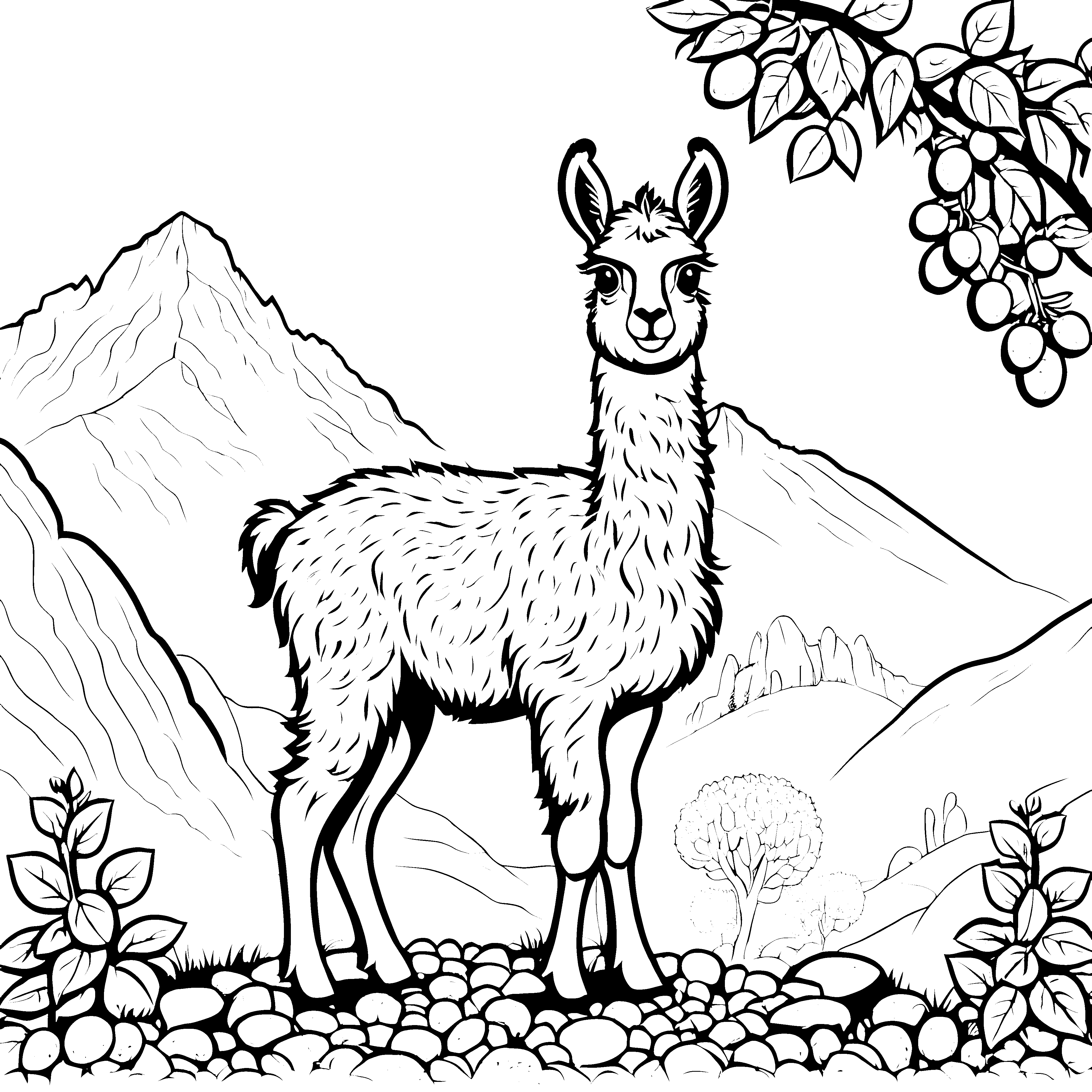 Stolzes Lama-Jungtier vor Bergen Bastelmotiv für Felsfreunde