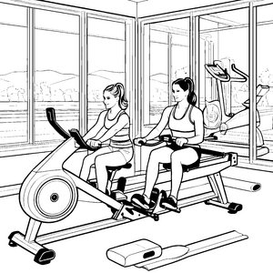 Energische Frauen auf Rudergeräten Bastelmotiv für junge Sportbegeisterte