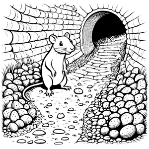 Mutige Nacktmulle im Steintunnel Bastelmotiv für junge Höhlenforscher