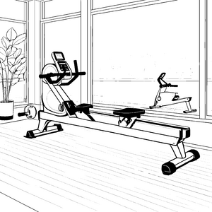 Modernes Rudergerät im Fitnessraum: Ausmalvorlage für neugierige Sportbegeisterte