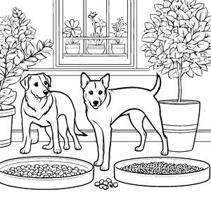 Treue Hunde an Hundenäpfen Bastelvorlage für Pflanzenfreunde