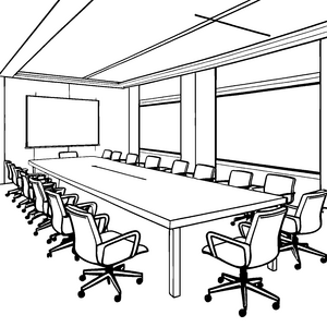 Moderner Konferenztisch mit Rollstühlen Malvorlage für verträumte Büropioniere