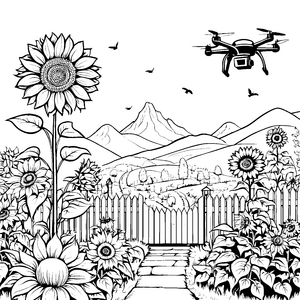 Abenteuerliche Drohne über Sonnenblumen Bastelvorlage für mutige Himmelsflieger