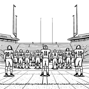 Dynamische American-Football-Formation Ausmalvorlage für Stadionsportler