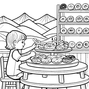 Buntes Donutregal Bastelmotiv für junge Naschfreunde