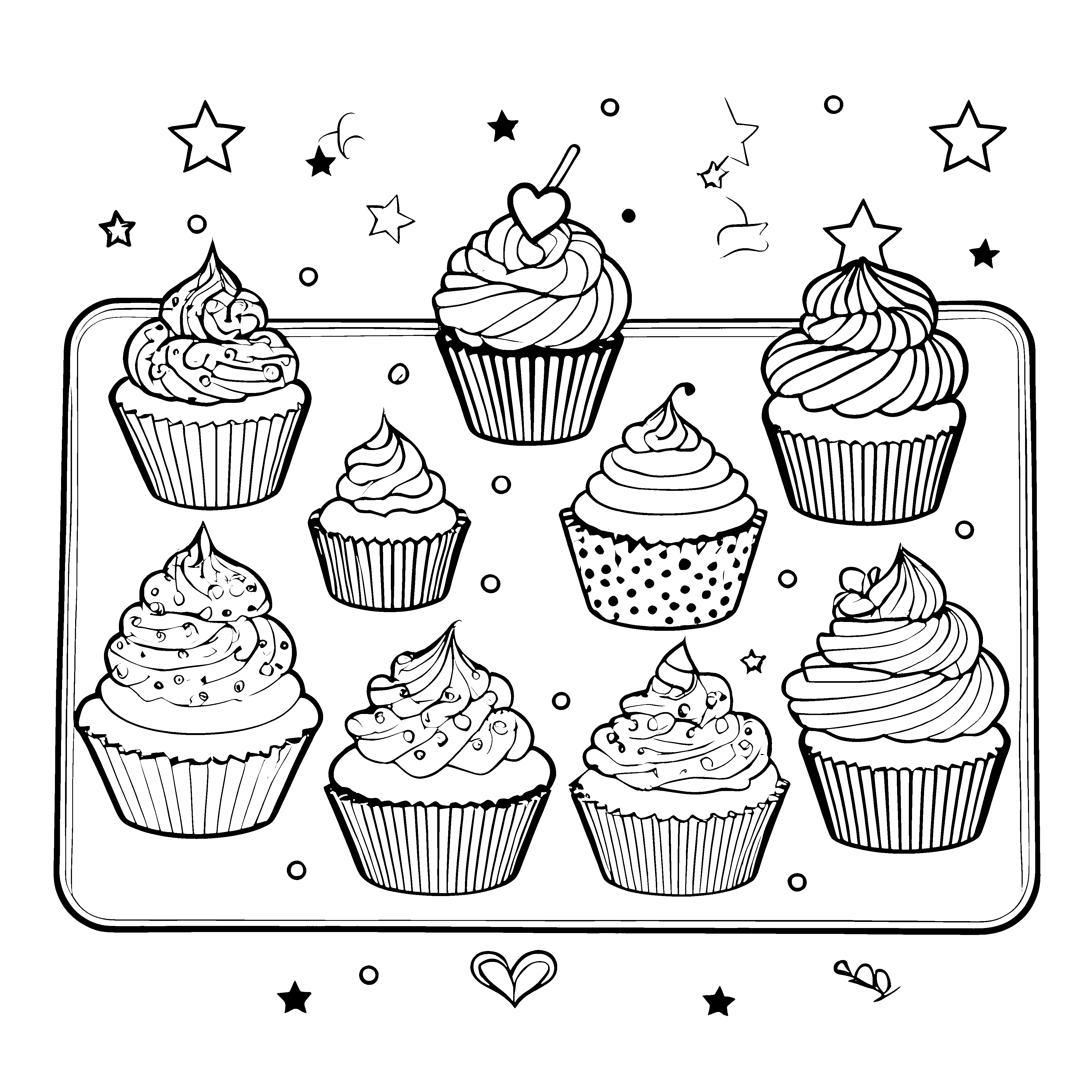 Festliche Cupcakes mit Sternen Malbild für neugierige Naschfreunde