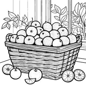 Fülliger Orangenkorb Ausmalbild für kleine Obstfreunde