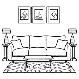 Gemütliches Dreisitzer-Sofa mit Couchtisch: Ausmalvorlage für Wohnzimmerfreunde