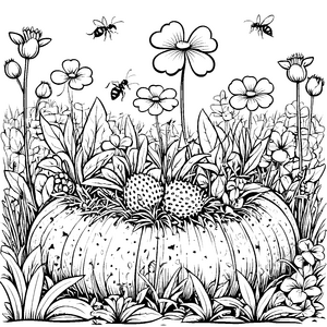 Herbstliche Ameisen am Kürbis Malvorlage für neugierige Gartenfreunde