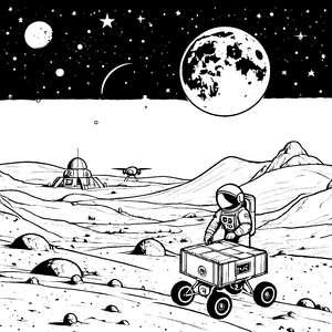 Futuristische Drohne auf dem Mond Bastelvorlage für verträumte Weltraumreisende