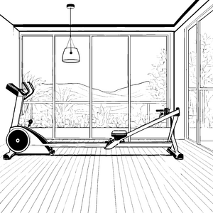 Modernes Rudergerät im Fitnessraum: Bastelvorlage für junge Sportbegeisterte