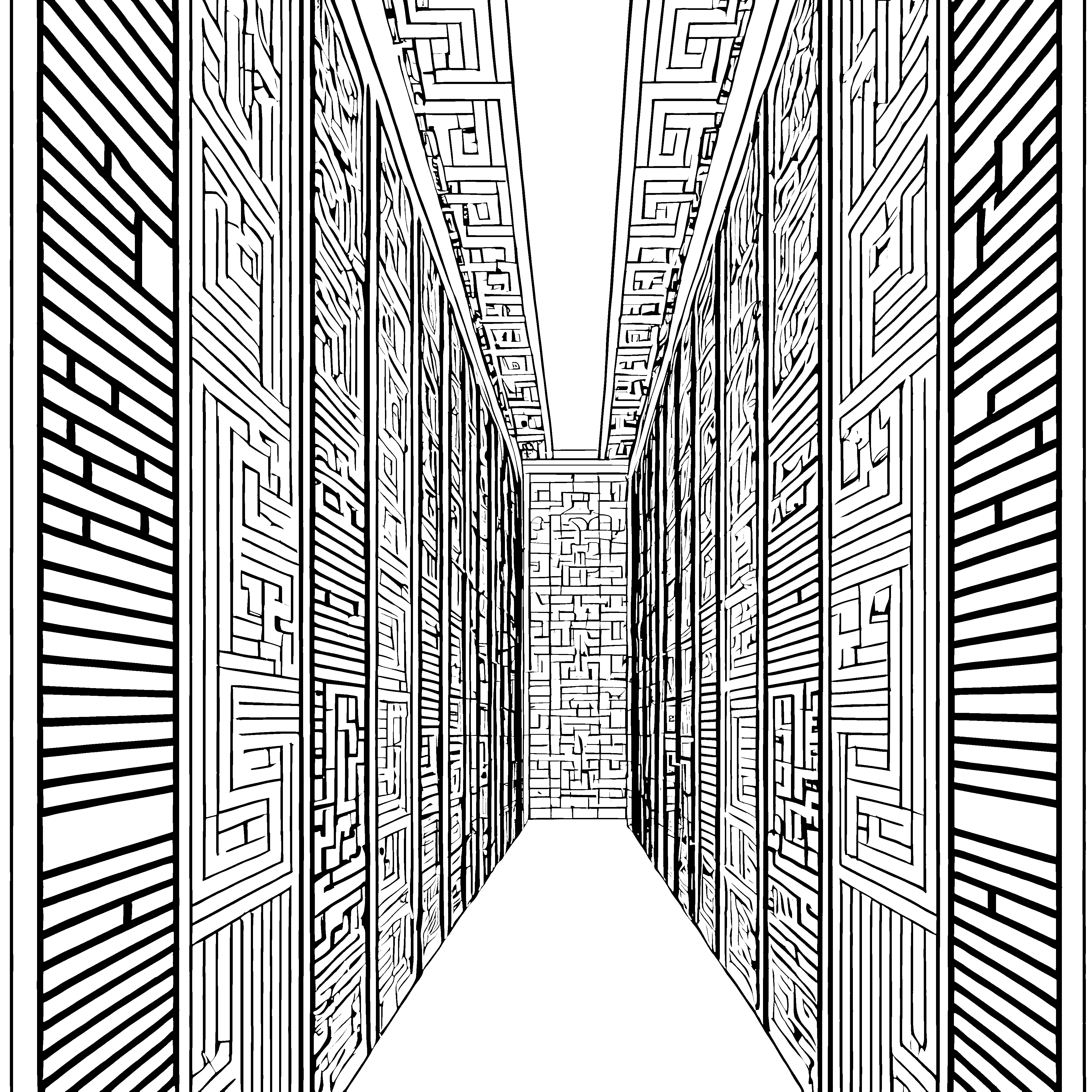 Geometrischer Korridor mit Mustern Malbild für verträumte Architekten