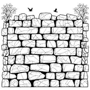 Massive Steinmauer mit Vögeln Bastelmotiv für mutige Mauerbauer