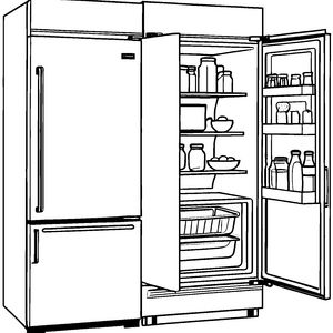 Großer Kühlschrank mit Gläsern Ausmalvorlage für malfreudige Küchenhelfer