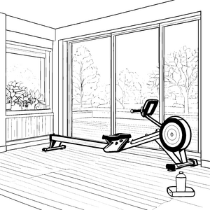 Modernes Rudergerät im Fitnessraum mit Bastelmotiv für neugierige Sportfreunde