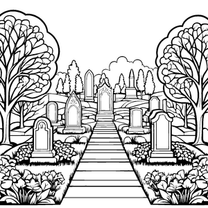 Stiller Friedhof mit Grabsteinen Bastelvorlage für neugierige Gärtner