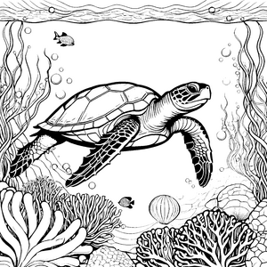 Majestätische Schildkröte im Korallenriff Malbild für mutige Unterwasserforscher