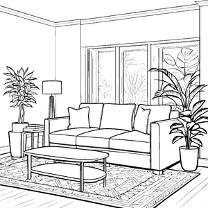 Gemütliches Dreisitzer-Sofa mit Couchtisch Bastelmotiv für kreative Wohnzimmerfreunde