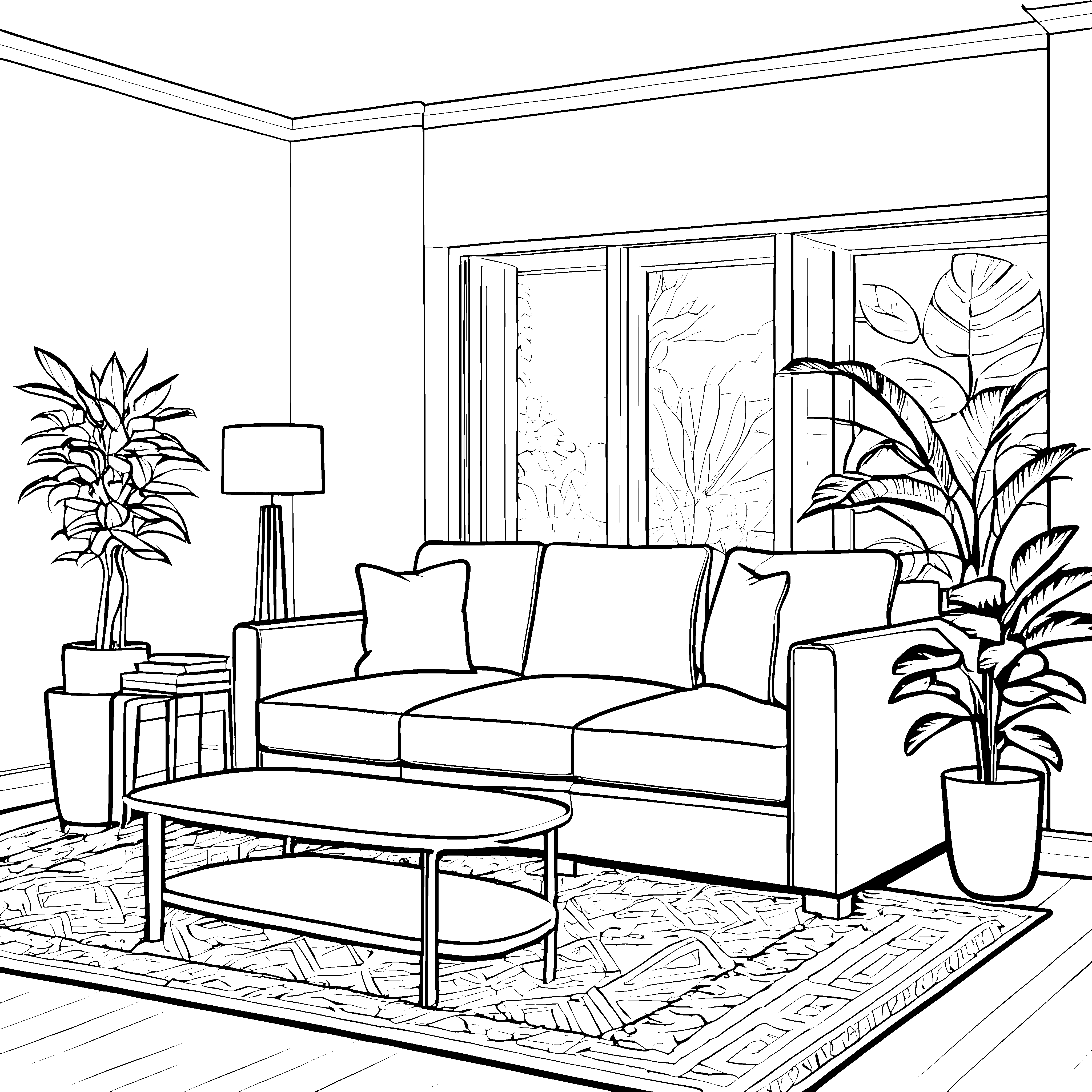Gemütliches Dreisitzer-Sofa mit Couchtisch Bastelmotiv für kreative Wohnzimmerfreunde