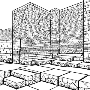 Massive Steinmauern mit Treppen Malvorlage für malfreudige Baumeister