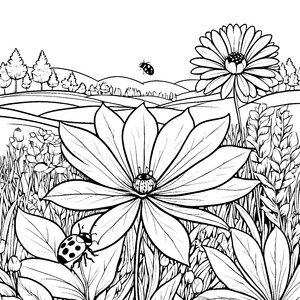 Farbenfrohes Gänseblümchen mit Marienkäfern Malbild für Blumenputzer