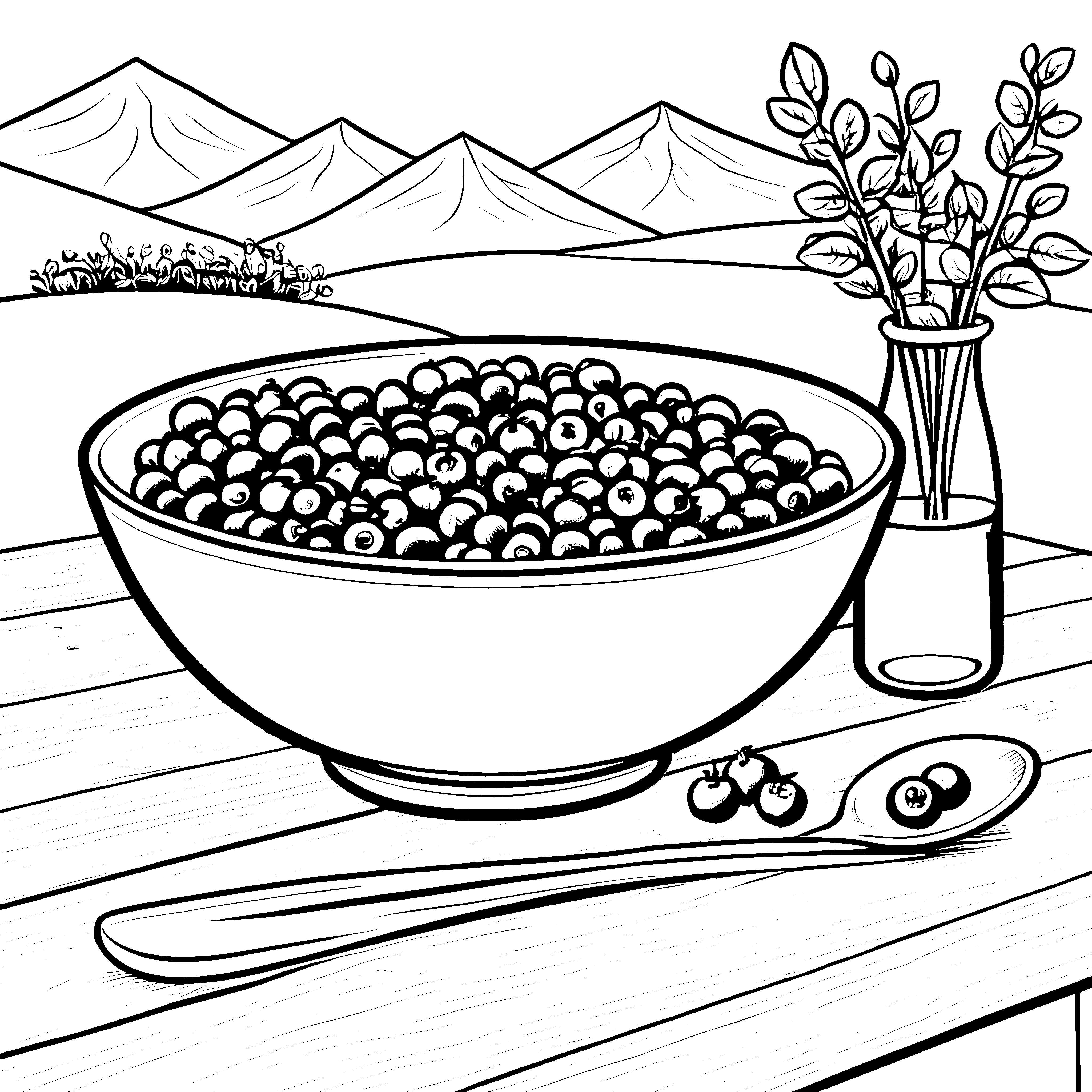 Frische Heidelbeeren in der Schüssel: Ausmalbild für Beerenfreunde
