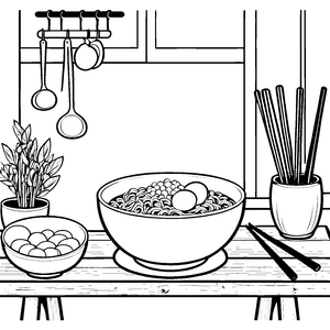 Leckeres Ramen mit Spiegelei Malvorlage für fröhliche Essensfans